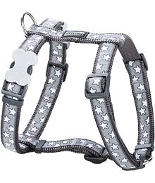 Dog Harness 12 mm x 30-44 cm - Stars White on Grey