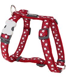 Dog harness 15 mm x 36-54 cm - Stars White on Red