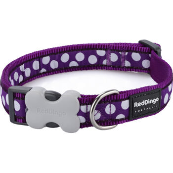 Dog Collar 15 mm x 24-36cm –White Spots on Purple