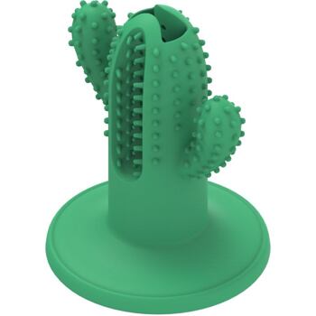 Důmyslná dentální hračka ve tvaru kaktusu s otvorem pro zubní pastu v zelené barvě. Kaktus lze pomocí silné přísavky připevnit k podlaze. Velikost 15 cm.