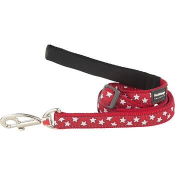 Dog Lead 15 mm x 1,8 m - Stars White on Red