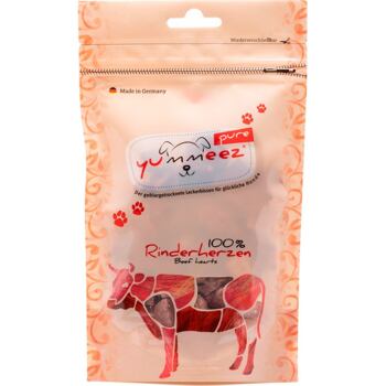 Pamlsky pro psy Yummeez Pure obsahují 100 % hovězích srdíček sušených speciálním postupem