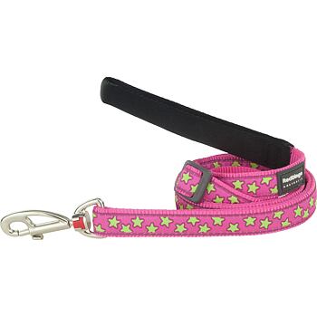 Dog Lead 12 mm x 1.8 m - Stars Lime on Hot Pink
