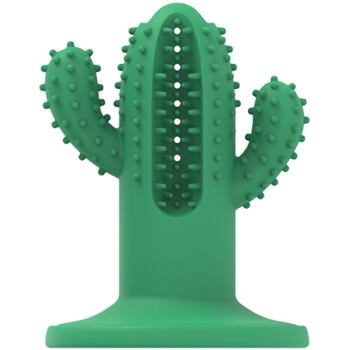 Důmyslná dentální hračka ve tvaru kaktusu s otvorem pro zubní pastu v zelené barvě. Kaktus lze pomocí silné přísavky připevnit k podlaze. Velikost 15 cm.