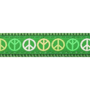 Postroj Red Dingo pro psy s obvodem hrudníku 30-44 cm. Šířka popruhu 12 mm. Vzor Peace. Barva zelená.