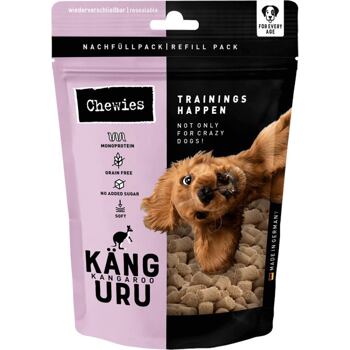 Poloměkké monoproteinové mini pamlsky z klokaního masa se zeleninou, ovocem, bylinkami a lososovým olejem. Díky své drobné velikosti jsou perfektní na trénink i časté odměňování, a jsou vhodné pro psy s citlivým trávením.