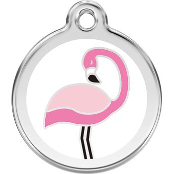 Pet ID Tag Red Dingo Flamingo White