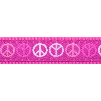 Obojek Red Dingo pro kočky s obvodem krku 20 - 32 cm. Šířka popruhu 12 mm. Vzor Peace. Barva tmavě růžová.