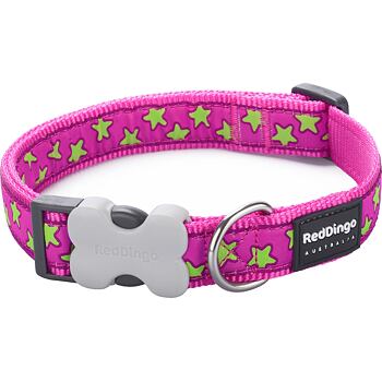 Dog Collar 12 mm x 20–32 cm – Stars Lime on Hot Pink