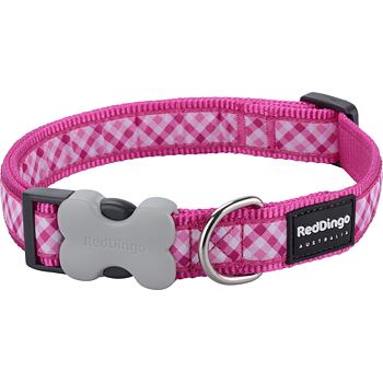 Red Dingo obojek – Gingham Hot Pink – 12 mm x 20-32 cm