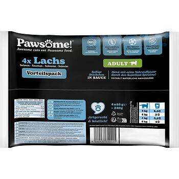 Šťavnaté kousky v lahodné omáčce s lososem a spirulinou představují kompletní krmivo pro dospělé kočky všech plemen. Obohaceno o taurin a čekankový inulin. Neobsahuje obiloviny ani přidaný cukr. Multipack obsahuje 4 kapsičky.